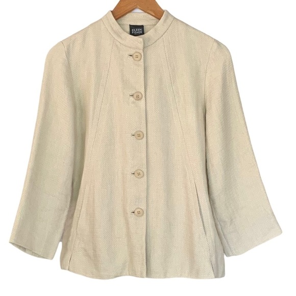 Eileen Fisher Linen Mandarin Collar Button Down Jacket Sz PS - Picture 1 of 9